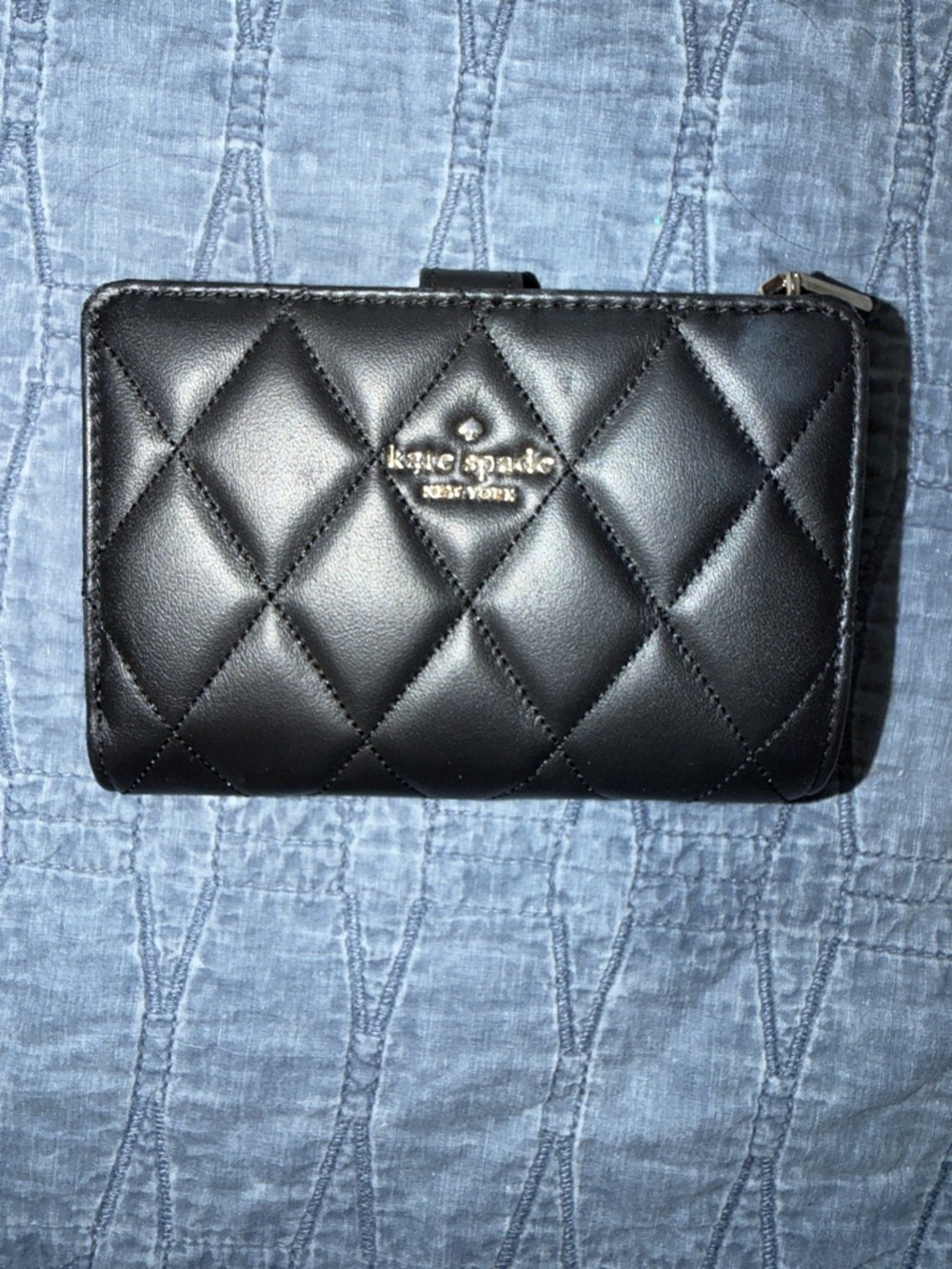 kate spade Quilted Black Leather Zip Wallet